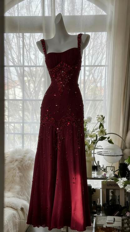 Vintage Ivory Beaded Chiffon Mermaid Prom Dress P3293