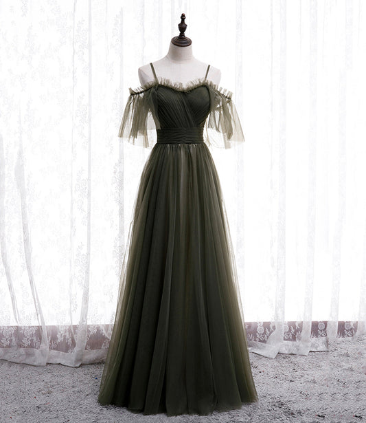 Simple tulle long A line prom dress evening dress  8930