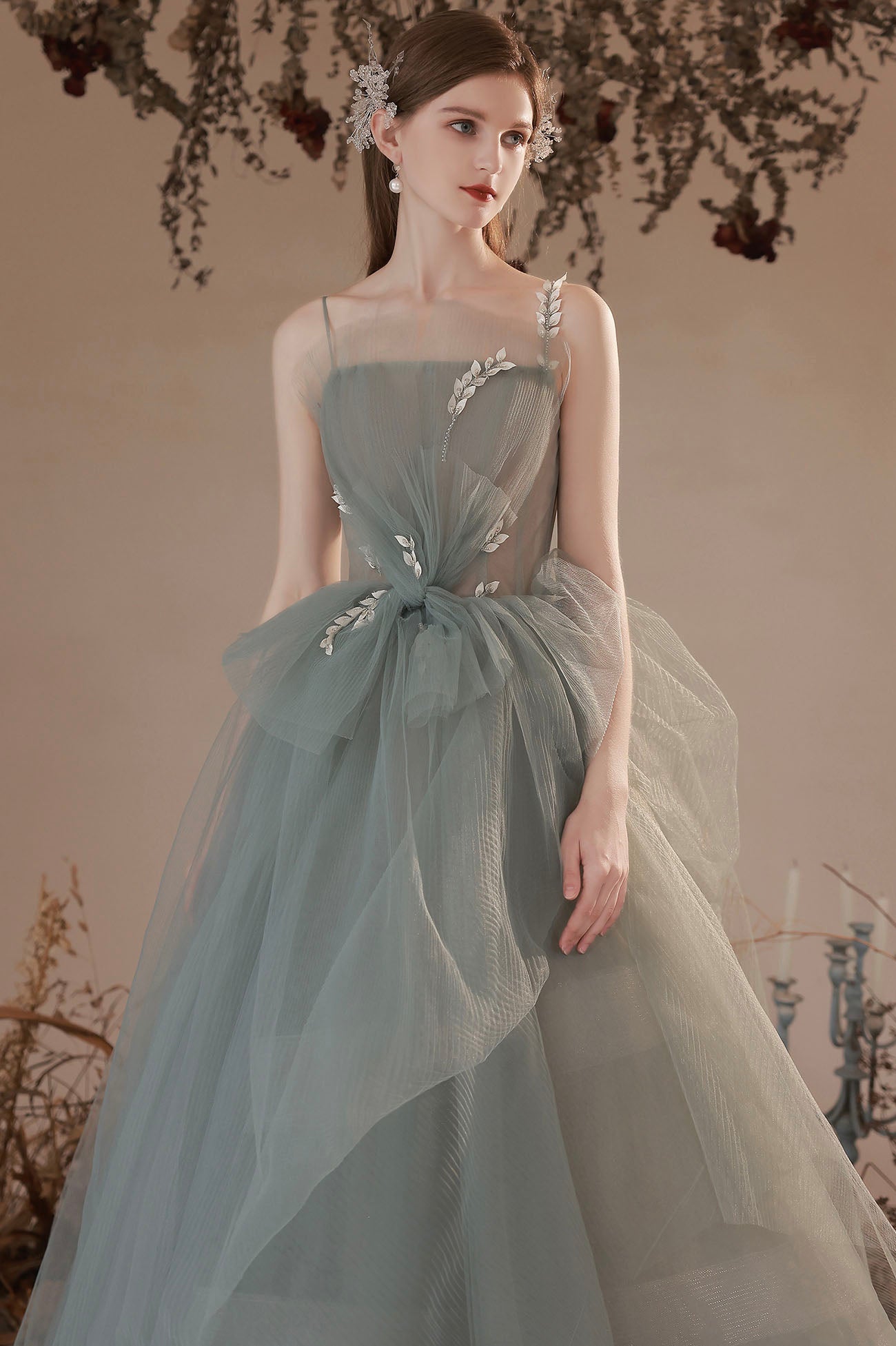 Cute tulle long A line prom dress evening dress  10645