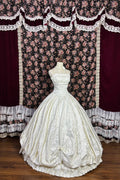 Vintage Palace Style Strapless Jacquard Wedding Dress Flared Satin Gown gh7005
