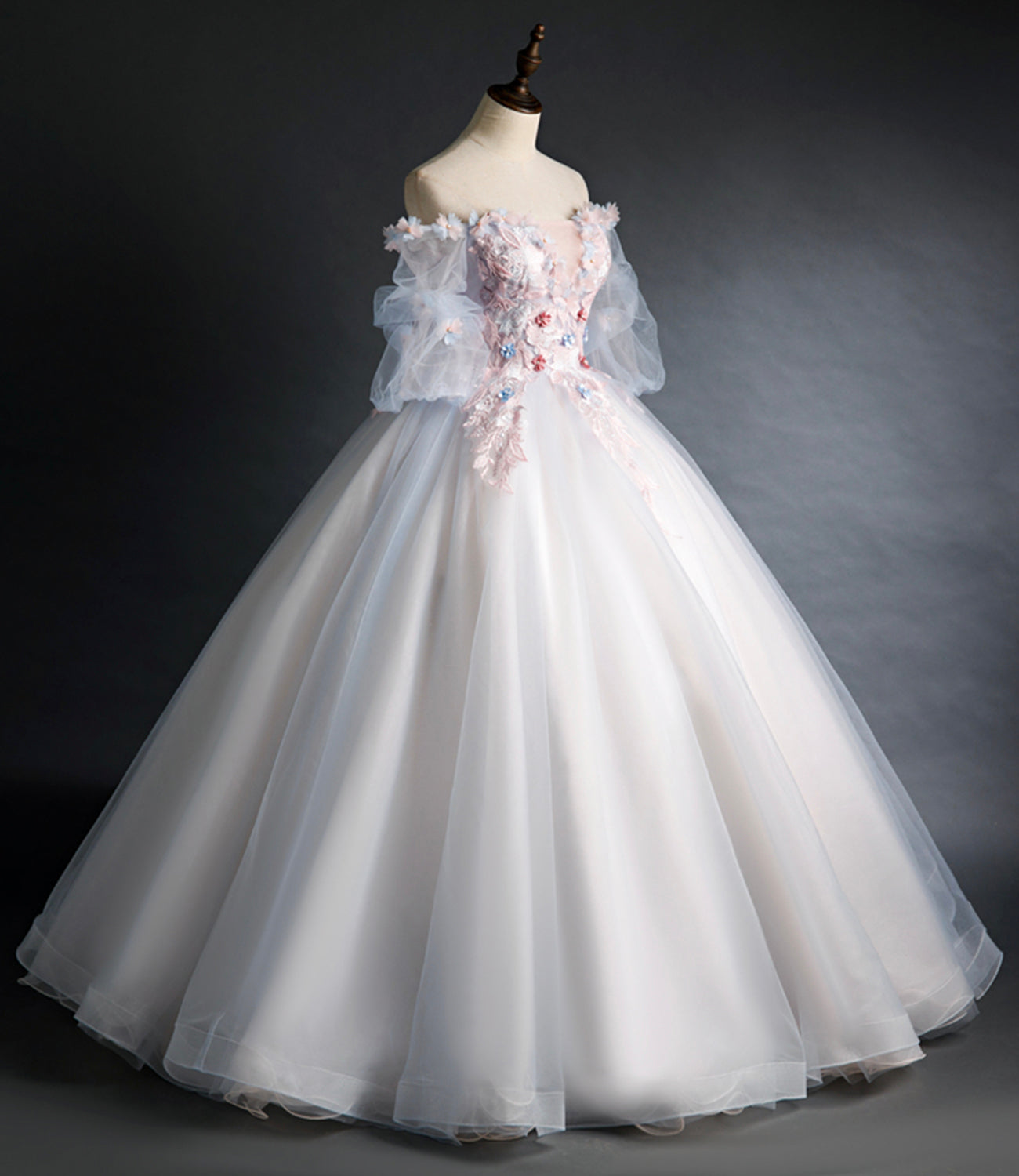 Cute tulle applique long prom gown A line evening gown  10260