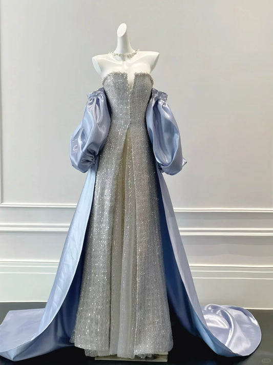 Beautiful blue dress princess high-end fairy yarn ball dress evening dress gh4329