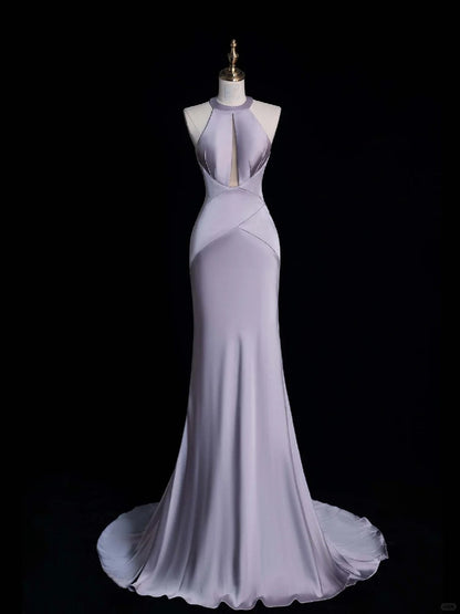 Purple Elegant Long Floor Length Satin Ball Gown Evening Dress Party Dress gh4293