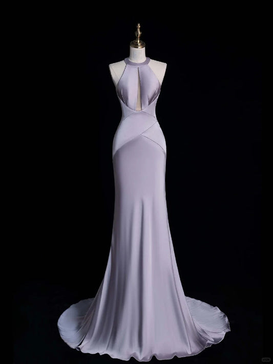 Purple Elegant Long Floor Length Satin Ball Gown Evening Dress Party Dress gh4293