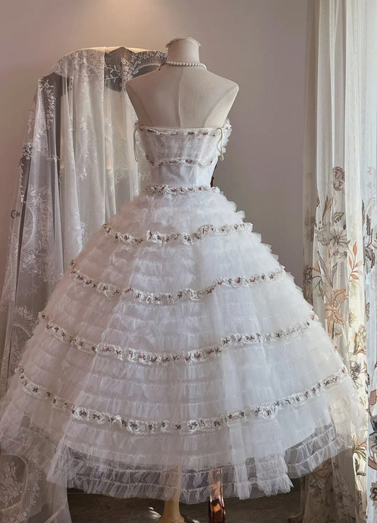 girlhomeshops--White Exquisite Pearl Cake, Medium Length Princess Homecoming Dress, Banquet Dress, Birthday Party Dress gh5676