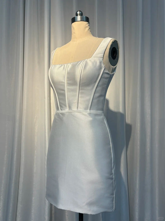 ✨Girlhomeshops🔥 Discount: 5% off orders over $100-White Classic short satin backless homecoming dress prom dress back to school outfits gh4971
