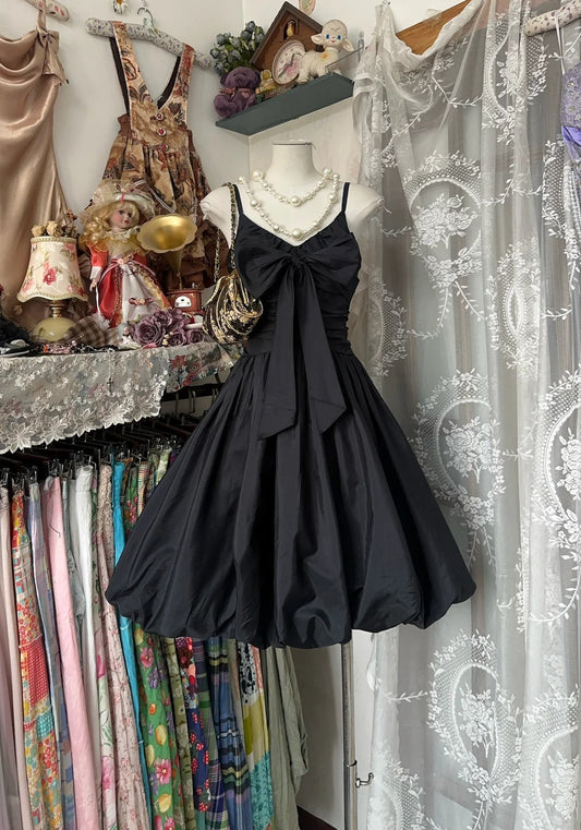 Girlhomeshops-Black vintage short satin homecoming dress birthday dress gh5224
