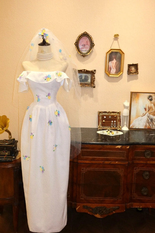 girlhomeshops-Prom dress Elegant Bridal Floral Embroidered Off-Shoulder Gown, Long One-Shoulder Wedding Dress gh5903