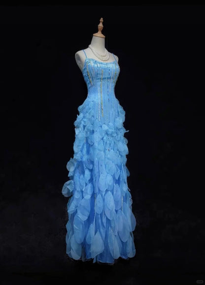 Blue gorgeous shiny elegant exquisite colorful beaded tulle long mermaid slim ball gown evening dress party dress prom dress legend of the blue sea gh3850