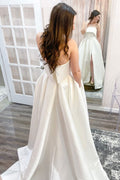 White satin long prom dress white satin evening dress