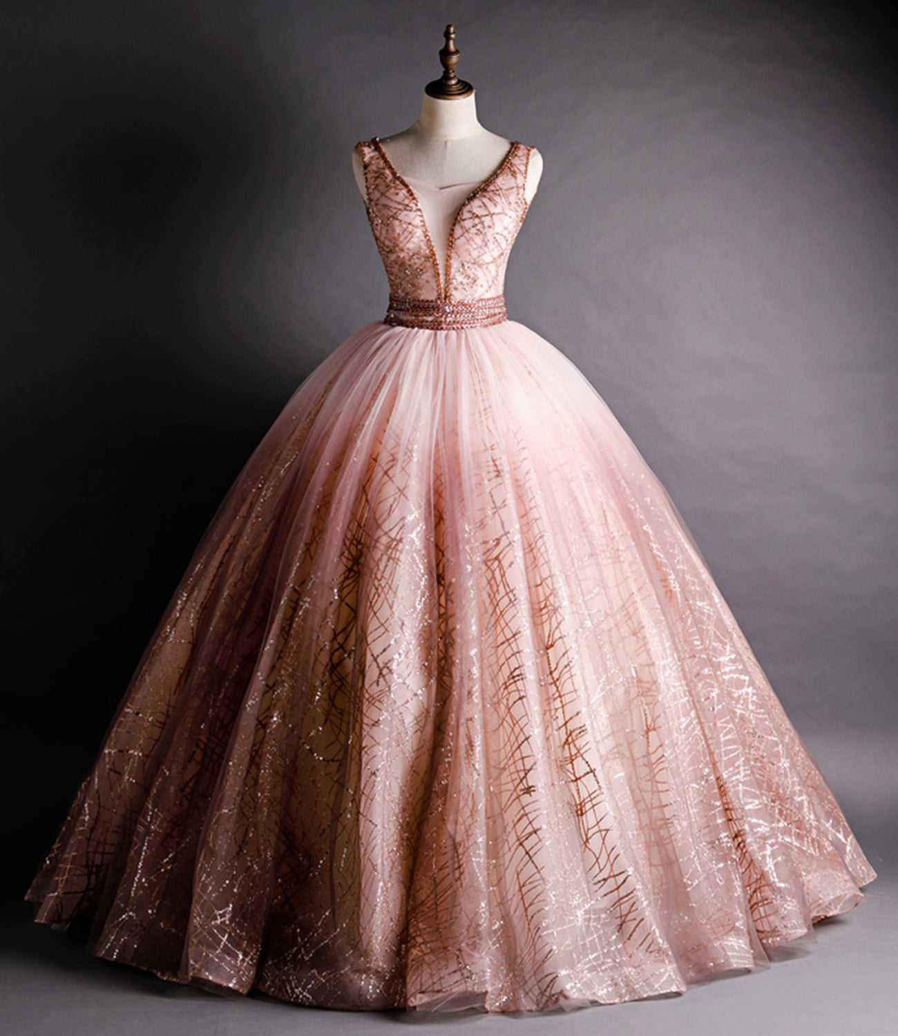 A line tulle sequins long ball gown dress formal dress  8590
