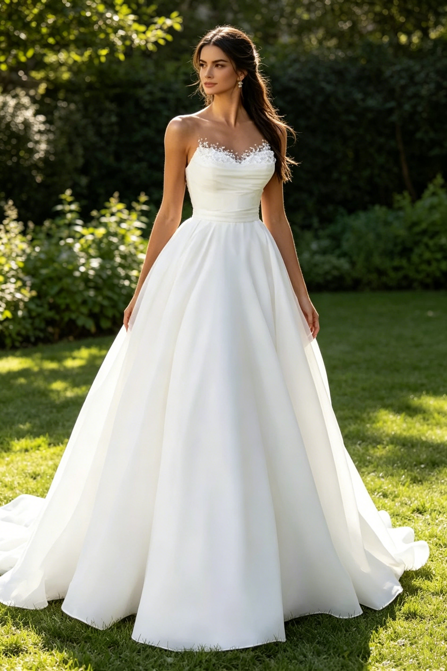 Glamorous Chiffon A-Line Pearl Top Sleeveless Wedding Dress