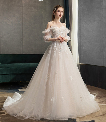 Cute tulle lace long prom dress A line evening dress  10573