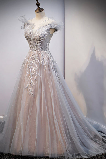 Cute lace long A line prom dress evening dress  8726