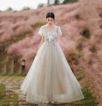 Cute tulle sequins long prom dress evening dress  10205