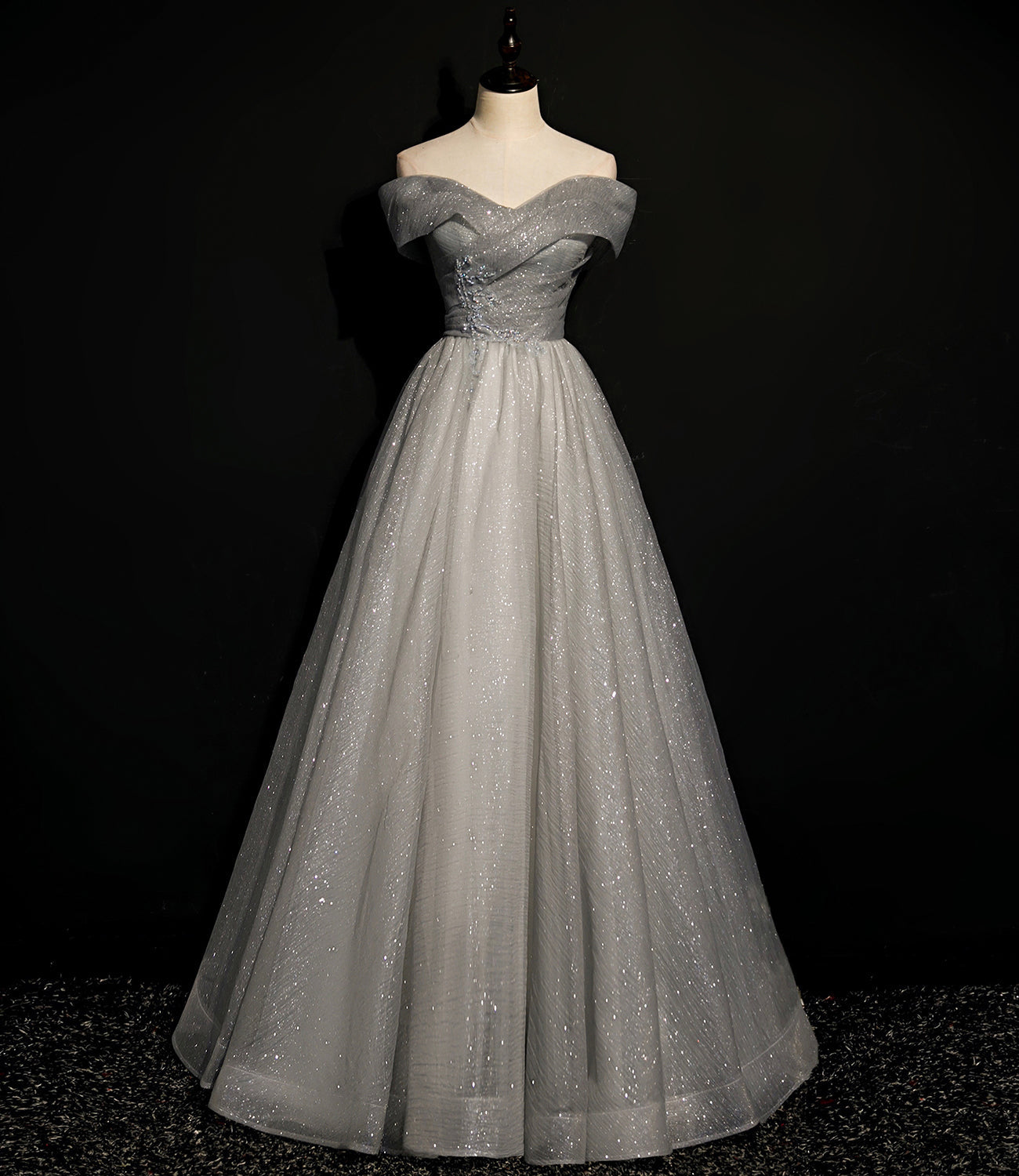 Gray tulle sequins long A line prom dress evening dress  8701
