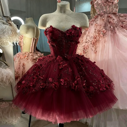 Chic Pink Prom Dresses Hand Made Flowers 18th Birthday Outfits P1841