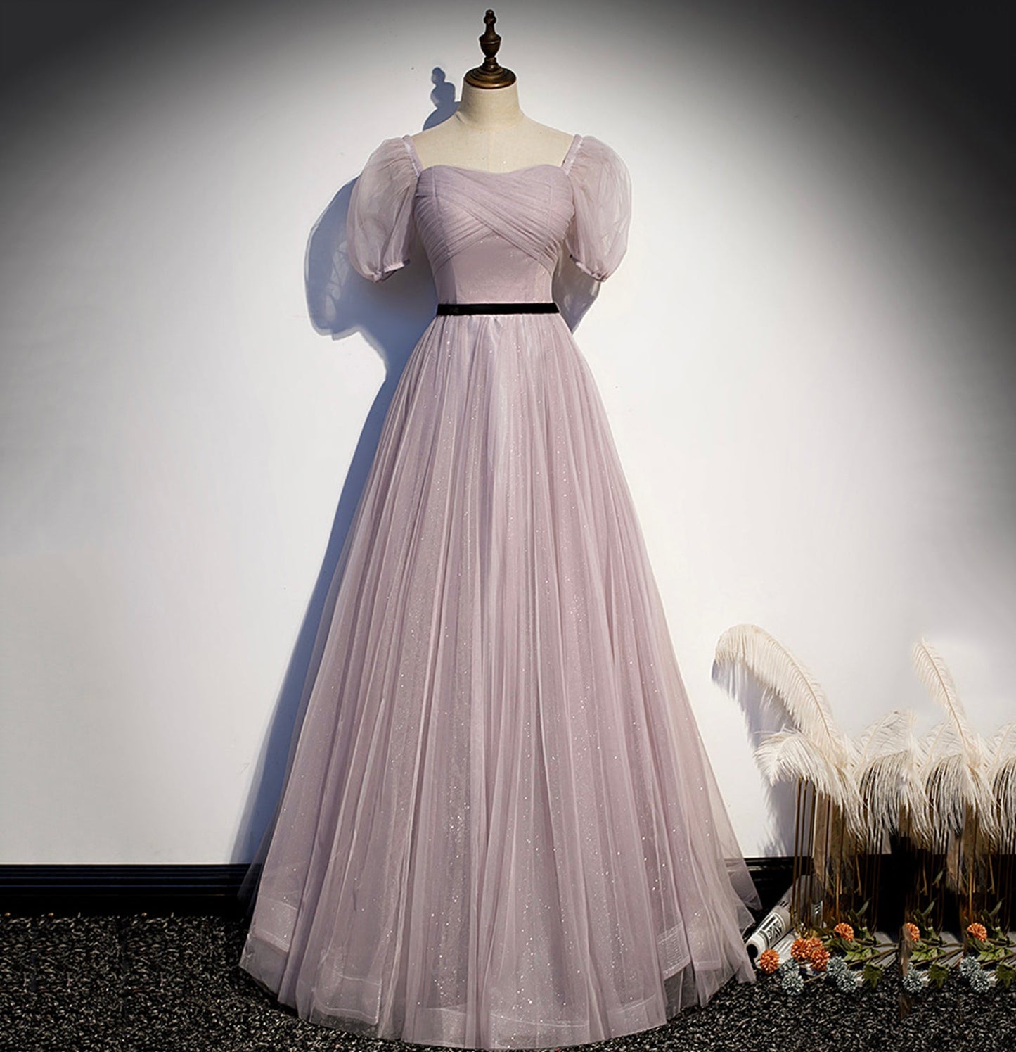 Cute tulle long A line prom dress evening gown  10039