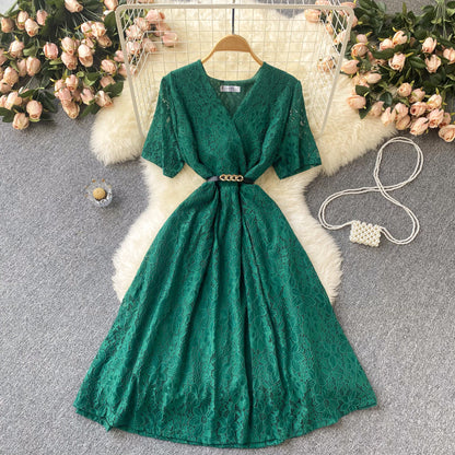 Cute V Neck Lace Short Dress A Line Fashion Dress  10668