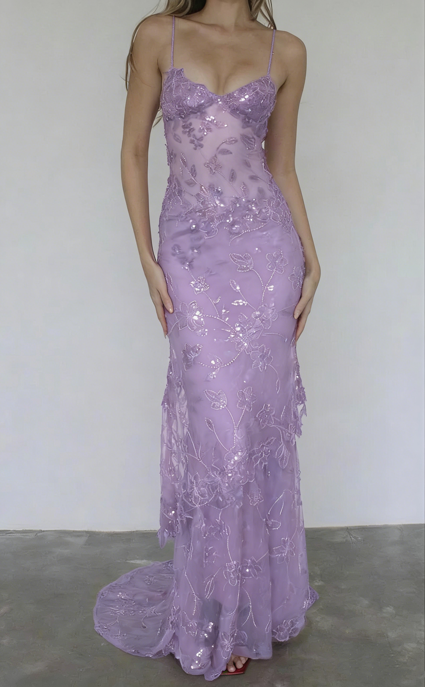Beautiful Spaghetti Straps Lilac Birthday Party Dresses Lace Prom Dresses PD690