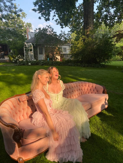 Pink/Green/Blue Delicate Lace Sweet Elegant Cute Long Layered Tulle Chiffon Ball Gown Evening Dress Garden Party Dress Prom Dress gh3780