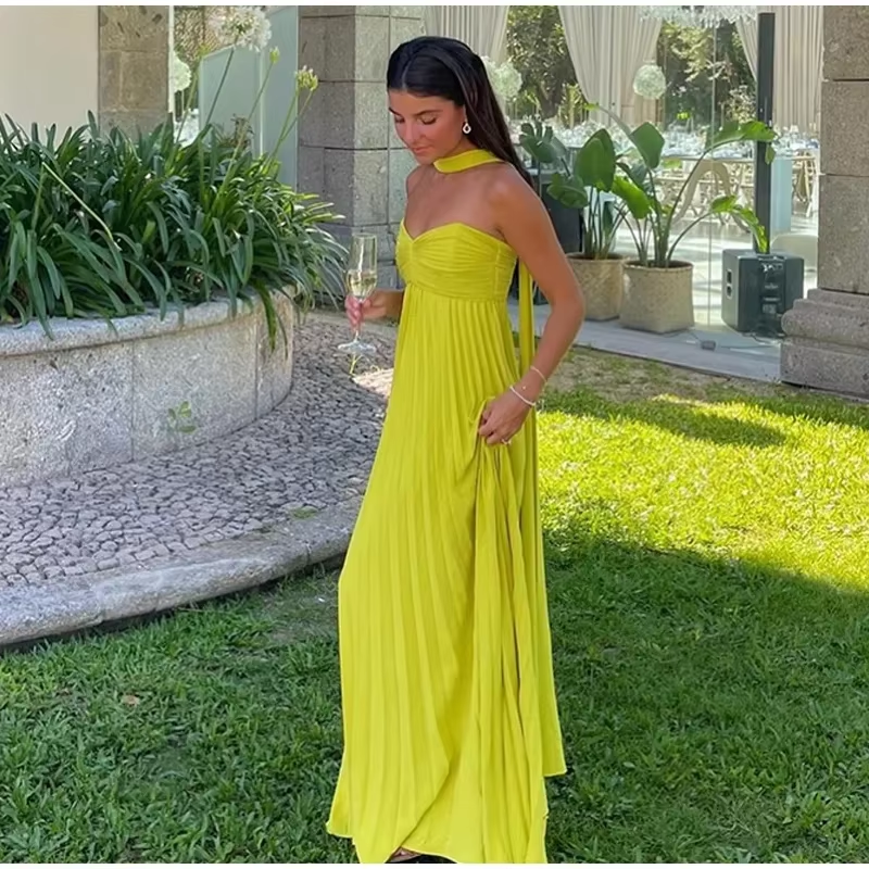 Fancy Strapless Pleated Dresses Sexy Chiffon Long Evening Party Gowns