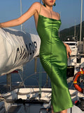 Green Sheath Stain Prom Dress Backless Sexy Party Outfits