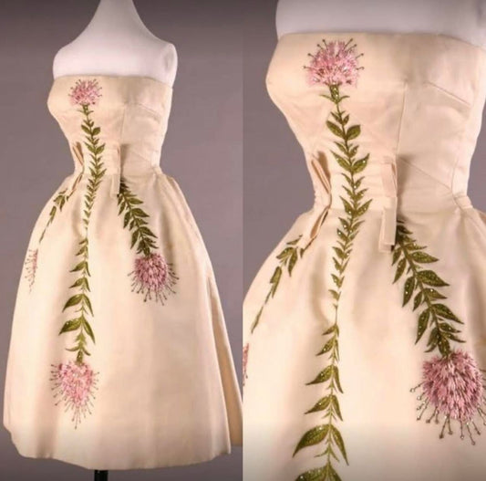 girlhomeshops--Ivory Delicate Pink Floral Long Satin Prom Gown Ball Gown gh5553