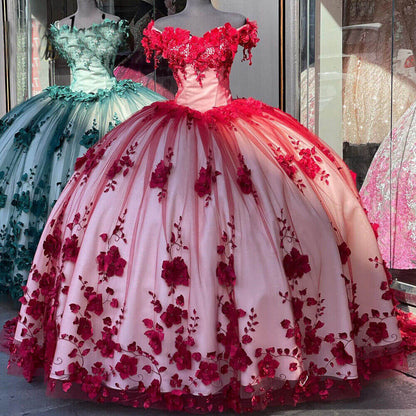 Red gorgeous exquisite sweet floral applique long tulle ball gown evening gown wedding dress gh3345