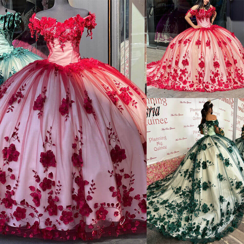 Red gorgeous exquisite sweet floral applique long tulle ball gown evening gown wedding dress gh3345