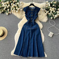 Vintage French Audrey Hepburn Waisted Design Denim Dress TP2836