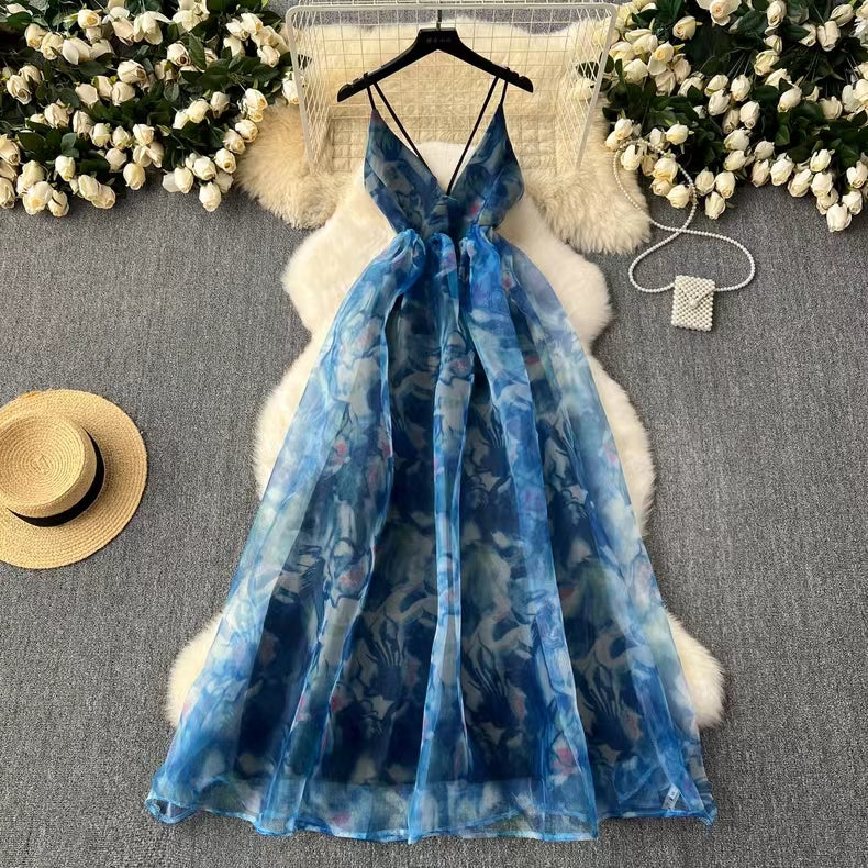 Elegant Spaghetti Strap High-waisted Organza Party Gala Ball Gown TP2851
