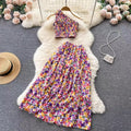 New Seaside Holiday Fashion Short Sleeveless Top High Waist Floral Skirt Two-piece Set TP2858