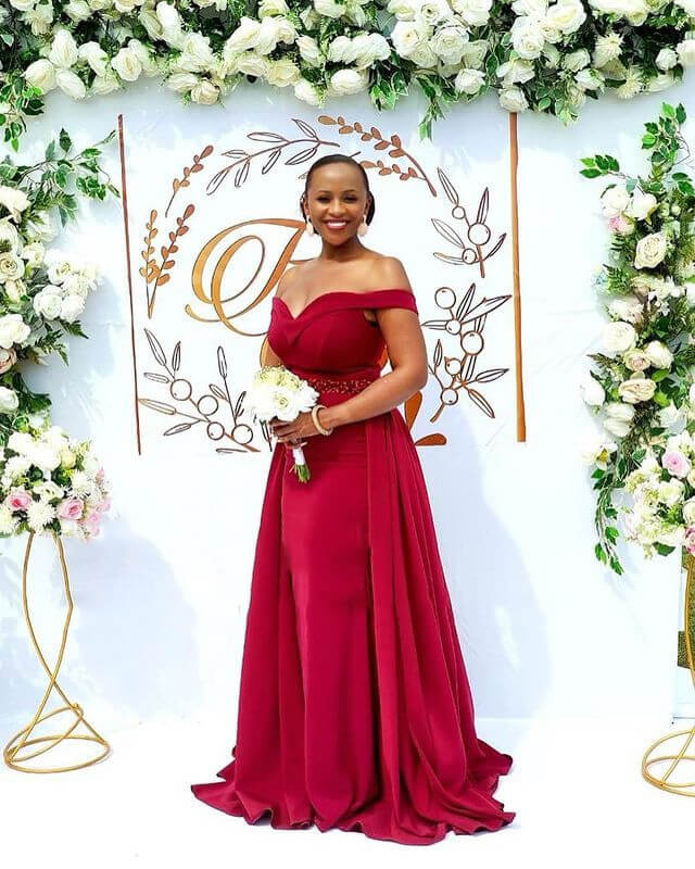 Burgundy Long Wedding Party Dress African Prom Gown with Detachable Train