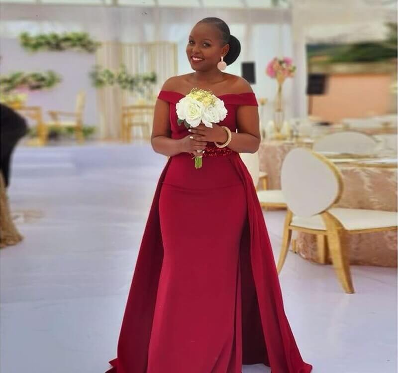 Burgundy Long Wedding Party Dress African Prom Gown with Detachable Train