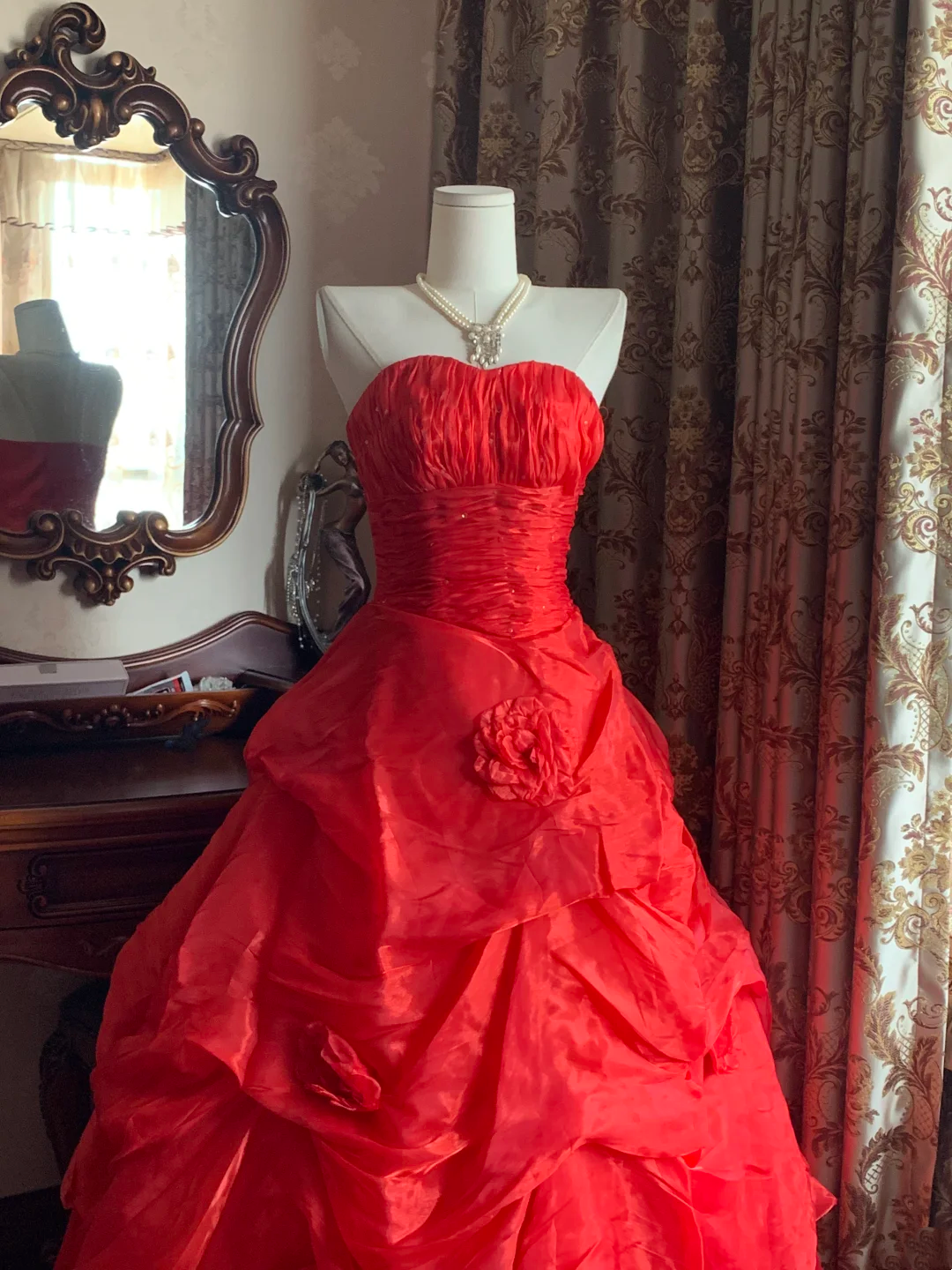 Red Strapless Waist-Cinched Voluminous Skirt Prom Dress, Birthday Ball Gown, Evening Party Gown gh7281
