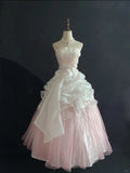Vintage Pink Strapless Chiffon Sweet 16 Quinceanera A-Line Ruffles Ball Gown TP4271