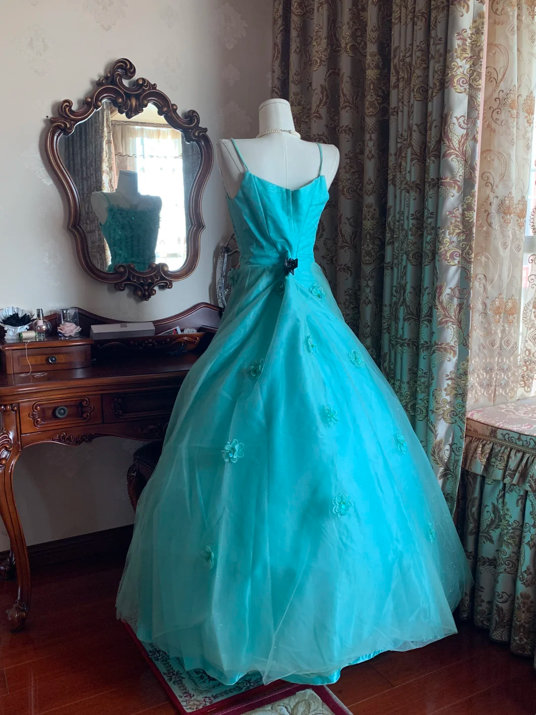 Lake Blue Spaghetti Strap Waist-Cinched Voluminous Skirt Prom Dress, Evening Ball Gown, Birthday Party Gown gh7282