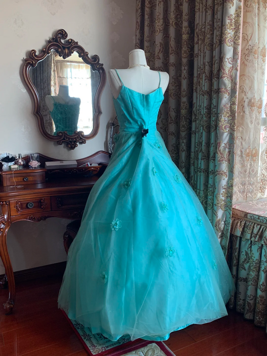 Lake Blue Spaghetti Strap Waist-Cinched Voluminous Skirt Prom Dress, Evening Ball Gown, Birthday Party Gown gh7282