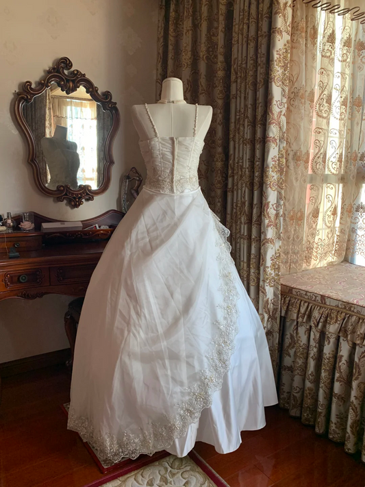 White Spaghetti Strap Waist-Cinched Voluminous Skirt Prom Dress, Evening Ball Gown, Birthday Party Gown gh7283