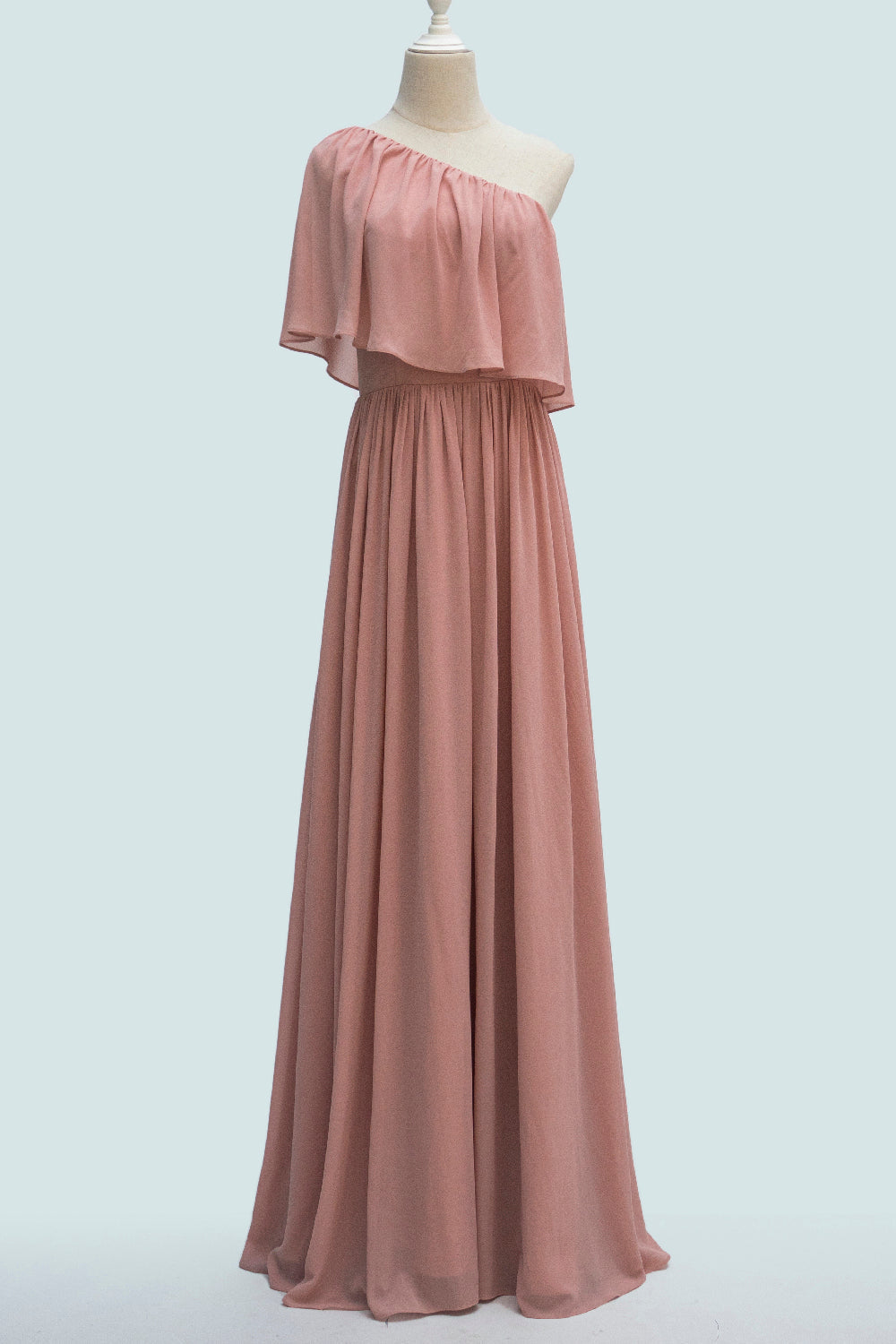 Blush Pink A-line One Shoulder Chiffon Crepe Bridesmaid Dress