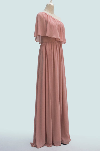 Blush Pink A-line One Shoulder Chiffon Crepe Bridesmaid Dress