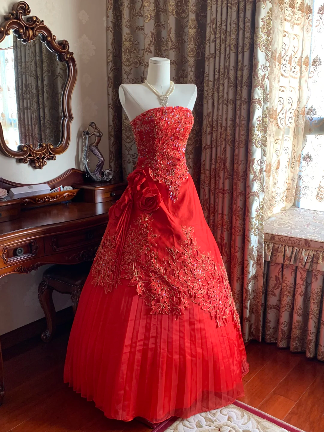 Red Strapless Waist-Cinched Vintage Elegant Prom Dress, Evening Ball Gown, Birthday Party Gown gh7284