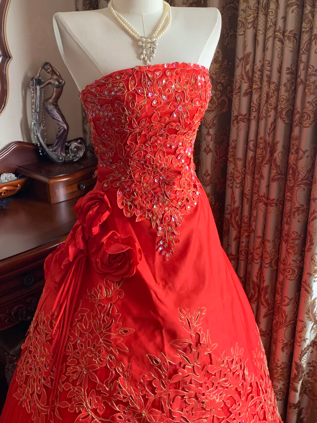 Red Strapless Waist-Cinched Vintage Elegant Prom Dress, Evening Ball Gown, Birthday Party Gown gh7284