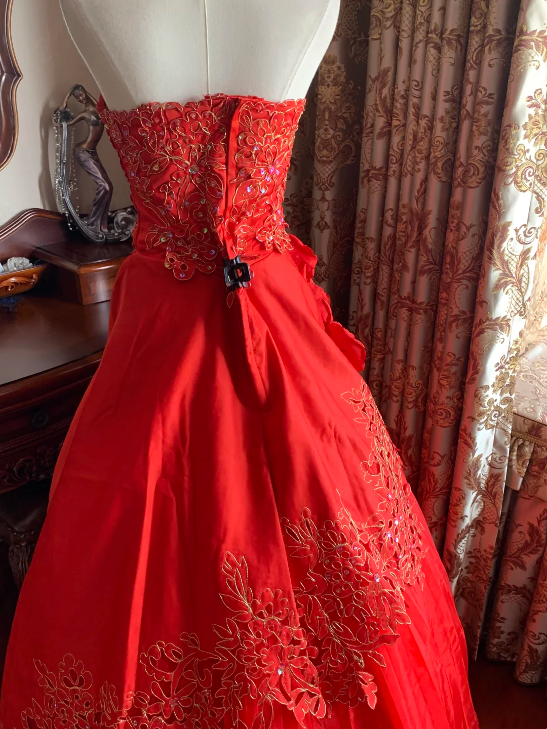 Red Strapless Waist-Cinched Vintage Elegant Prom Dress, Evening Ball Gown, Birthday Party Gown gh7284