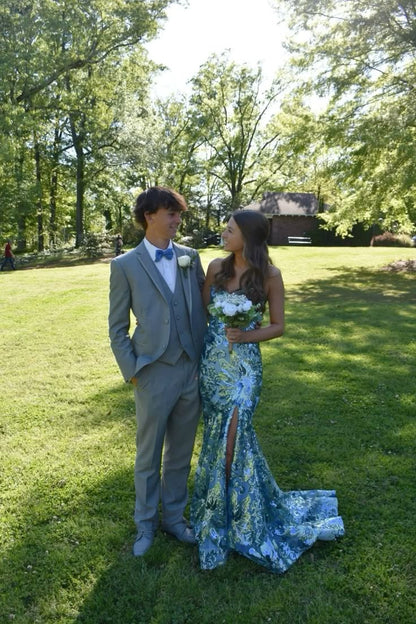 Blue sweet fashion elegant long sequined sexy slit tail prom dress evening dress prom dress graduation dress gh3793