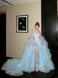 Gorgeous Shiny Light Blue Strapless Design A-Line Tulle Wedding Dress TP4235
