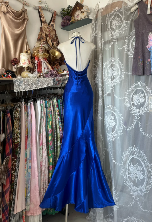 Royal Blue Halter Slim Bodycon Mermaid Hem Formal Long Evening Prom Dress gh7212