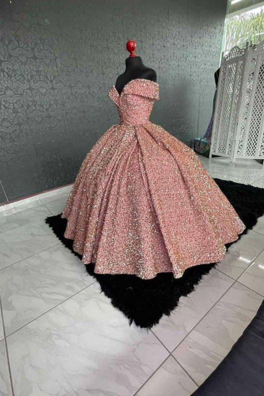 Pink Shiny Sequins Elegant Long Ball Gown Evening Dress Graduation Ball Gown gh3112