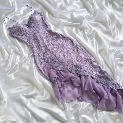 Purple Delicate Lace Slim Fit Long Ball Gown Elegant Party Dress Evening Gown gh3282